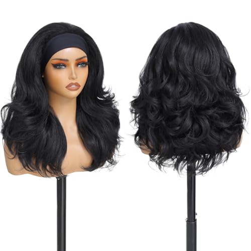 FABELLE 18 Inch Butterfly Haircut Layered Wavy Wig with Feather