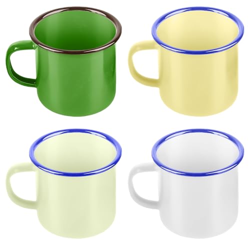 Juego de 4 tazas de esmalte, 350 ml, tazas de esmalte portátiles y reutilizables, tazas de café de porcelana, tazas de té, blanco, verde militar, verde claro, amarillo claro, taza ligera de camping Juego de 4 tazas de esmalte, 350 ml, tazas de esmalte portátiles y reutilizables, tazas de café de porcelana, tazas de té, blanco, verde militar, verde claro, amarillo claro, taza ligera de camping