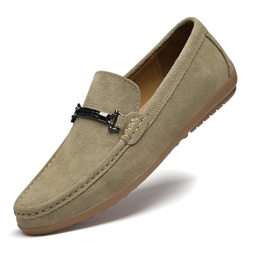 Men's Suede Chain Decor Penny Loafers Casual Comfort Slip On Non-Slip Soft Flat Moccasins Lightweight Business Dress Walking Driving Shoes