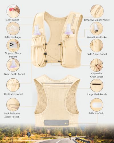 Image of Running Vest for Women Men, US Patent, Adjustable Chest Straps Running Hydration Vest with 500ml Soft Flask, Lightweight Reflective Hydration Backpack for Marathon