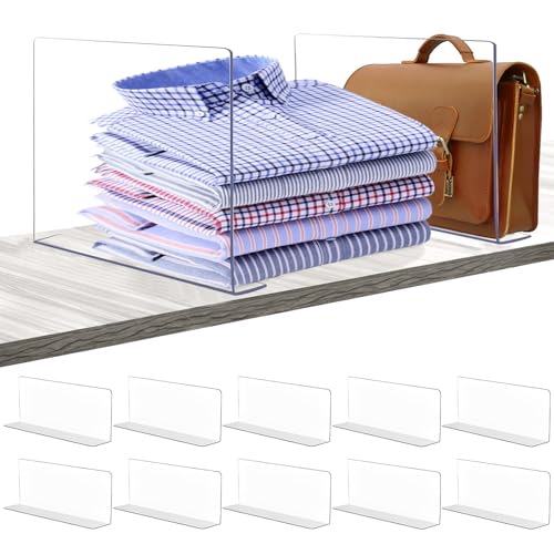 10 Pièces Separateur Etagere Transparent, Séparateurs Détagères Réglables, Séparateurs Détagères en Forme de L, Séparateur pour Sac A Main, Diviseur...