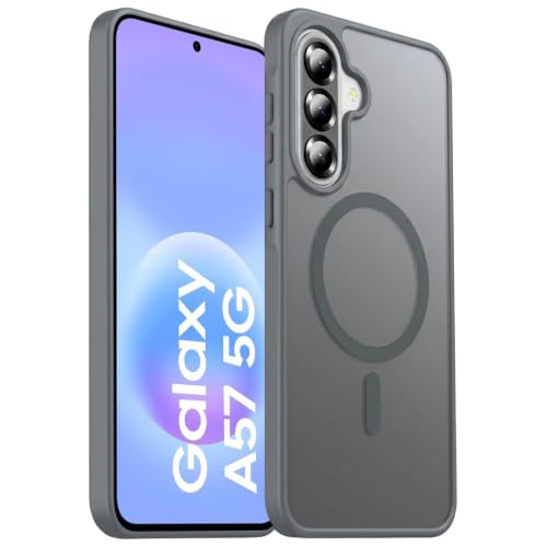 Image of Elzzi Magnetic Guard Case for Samsung Galaxy A57 5G [MagSafe Compatible] Translucent Matte Hard PC + TPU Hybrid Slim Shockproof Anti-Scratch Protective Cover, Grey