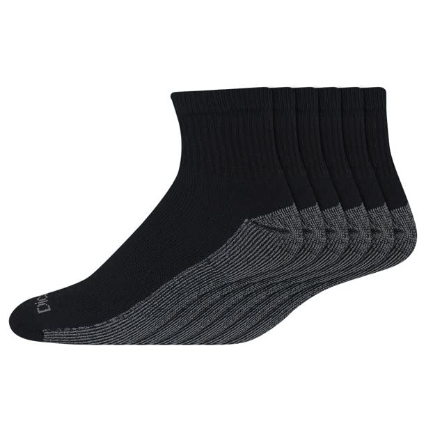 Dickies Men's 6 Pack Dri-Tech Comfort Quarter Socks, Black, 18 Pair2