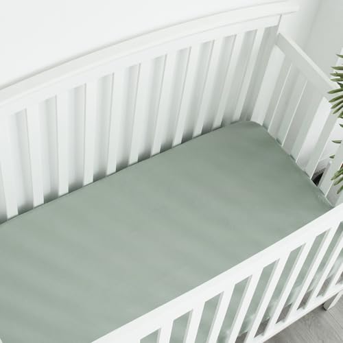 Mini Crib Sheets 4 Pack for Baby Boys & Girls, Neutral Mini Crib Sheet Fitted 38'' x 24'' for Standard Mattress, Ultra Soft Material Baby Mini Sheet, Aqua Leaf