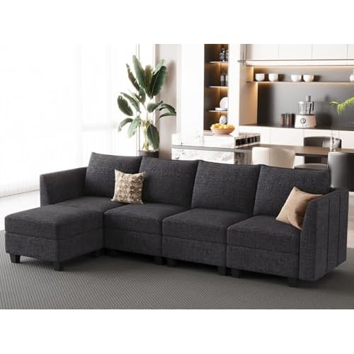 Belffin Chenille Modular Sectional Sofa with Storage L Shaped Couch with Chaise for Living Room, Dark Grey L Shape Dark Grey