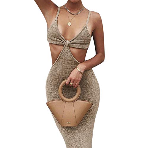 Sexy Halter Neck Sleeveless Backless Dress Bandage Cut Out Criss Cross Wrap Mini Dresses Y2K Club Party Night Streetwear