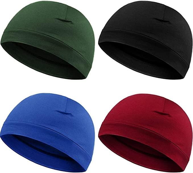bismaadh 4 Pieces Men Skull Caps Beanie Sleep Hats Stretchy Helmet Liner Rider Cap Multifunctional Headwear for Men-picture-17