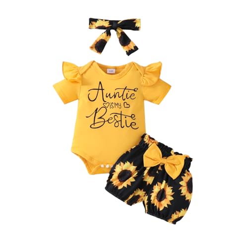Image of Newborn Baby Girls Clothes Summer Outfits Short Sleeve Saying Romper Bow Floral Shorts Headband