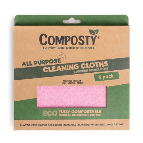Composty® Swedish Dishcloth | Eco Friendly & Sustainable | Biodegradable Cellulose Sponge Cloths | Absorbent Kitchen Cleaning Cloth | Reusable Kitchen Eco Sponge | Replaces Paper Towel | Plant 1 Tree
