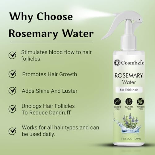 Image of Rosemary Water Spray for Hair Growth with Rice Water & Hyaluronic Acid Anti-Hair Fall, Dandruff Control & Instant Shine - Natural Scalp Revitalizer for All Hair Types - Non-Greasy, Fast Absorbing - 100ml