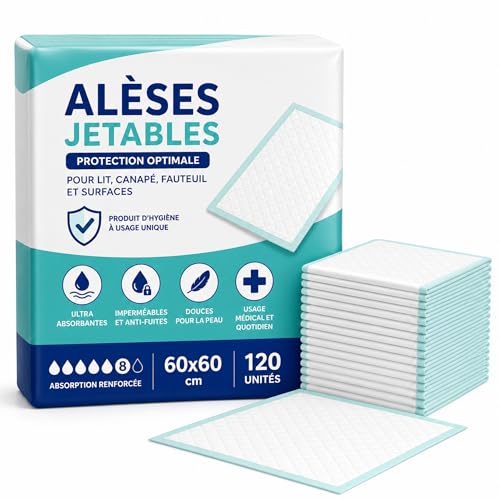 120 Alèses Jetable Ultra-Absorbante pour Incontinence (60x60 cm) – Imperméable, Hypoallergénique et Douce – Protection pour Lits, Fauteuils et Chaises...