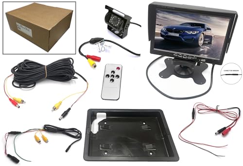 KDX-Audio Kit de Monitor de 7", cámara Trasera metálica de 12 y 24V y cableado de 15m de Longitud. Seguridad y Visibilidad para Camiones