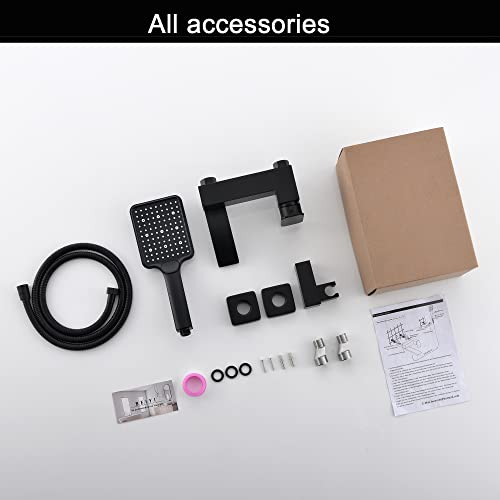 BAITUJIE Badewannenarmatur Schwarz, Mischbatterie Badewanne mit 3 Funktionen Handbrause Wasserhahn Bad Schwarz Matt mit 90° Drehbaren Auslauf Armaturen Badewanne