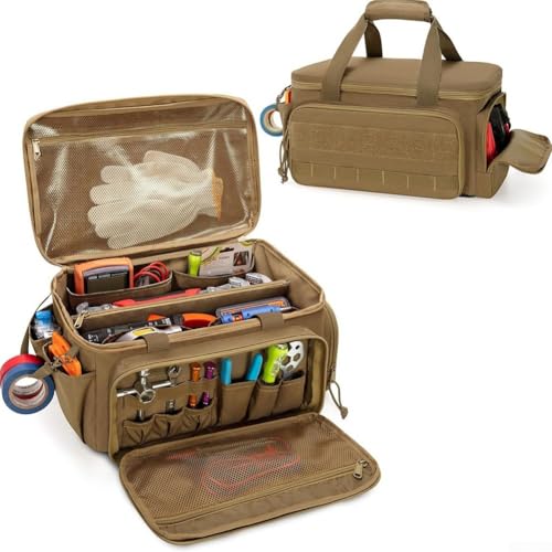 Bolsa de herramientas de 14 pulgadas con base antideslizante recubierta de poliuretano, nailon resistente al desgarro y mango acolchado, organizador grande para electricistas, carpinteros y trabajos