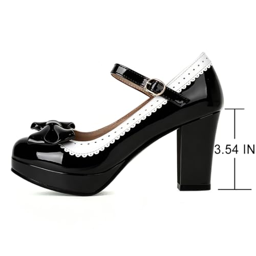 Image of FOREADA Lolita Bow Platform High Heel Women Rockabilly Mary Jane Dress Pump | Boasts soft kawaii retro vintage lolita tea party aesthetic, with block heel ,bow, round toe versatile style for dress wear