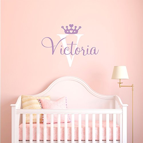 Custom Name Princess Wall Decal - Girls Personalized Name Princess Crown Wall Sticker - Custom Name Sign - Custom Name Stencil Monogram - Baby Girl Nursery Room Wall Decor