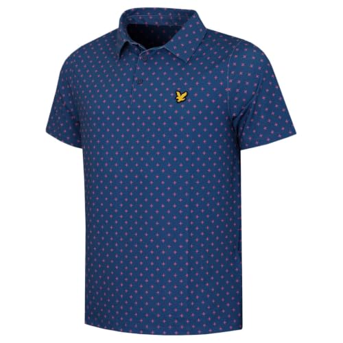 Image of Lyle & Scott Mens Cross Print Stretch Breathable Polo Shirt - Navy Peony - M