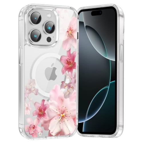 Coque iPhone 16 Pro mignonne hibiscus rose antichoc et magnétique 6,3"