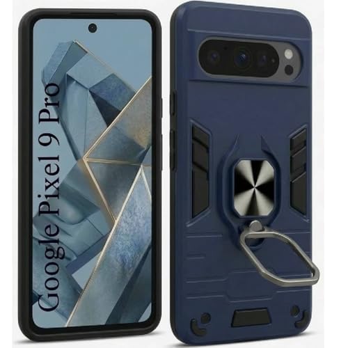 Image of JANAK RAJ Ringstand Armor Bumper Back Case Cover Compatible with Google Pixel 9 /9 Pro 5G | Tough Rugged Shockproof PC+TPU Kickstand 360 Protective Design - Navy Blue