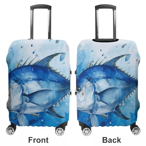 Blue Fish Luggage Cover, Washable Elastic Suitcase Cover Protector Fit 18-32 Inch Luggage3