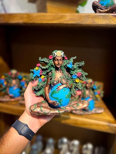 Estátua Gaia Deusa Guardiã Da Terra Natureza Resina Colorida