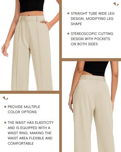 FUNYYZO Women Long Dress Pants High Waisted Work Pants Dressy Casual Straight Leg Elastic Waist Trousers3