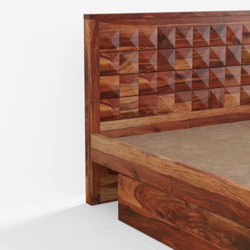 Image of Wooden King Size Bed for Bedroom | Solid Wood Double Bed Cot Bed with 2 Drawer Side Storage | Sheesham Wood, Honey Finish