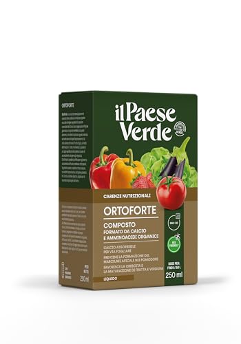 Ortoforte 250ml. Concime a base di Calcio che previene il marciume apicale. Rende gli ortaggi più gustosi. Calcio assorbibile per via fogliare.