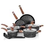 Kitchen Academy 12 Pieces Nonstick Pots and Pans Set, Induction Cooking Pan Set, Non Stick Saucepan Set, Frying Pan Set Black