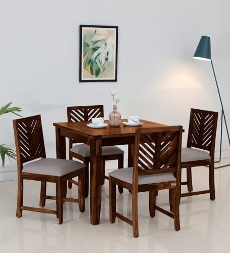 Image of Solid Sheesham Wood 4 Seater Dining Table Set for Home and Kitchen, Sheesham Wood 4 Seater Dining Set