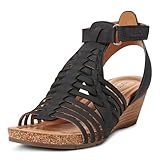 Earth® Hattie Round Toe Strappy Wedge Sandals, Black 001,8 M