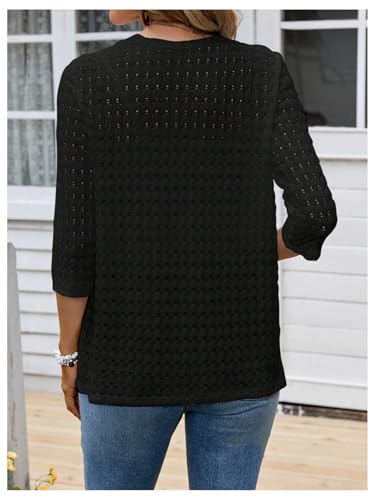 GORGLITTER Women's Open Front Knit Cardigan 3/4 Sleeve Lightweight Office Business Dressy Sweater Jacket Outerwear2