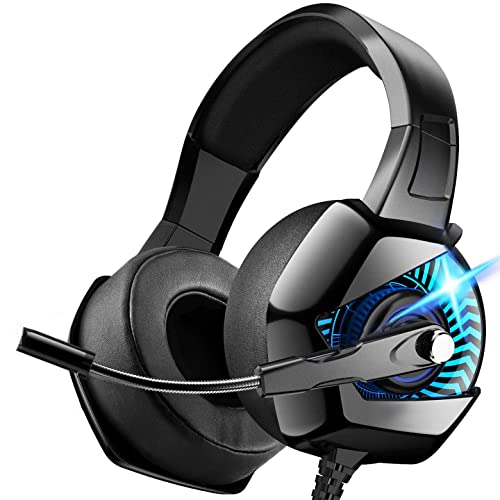 Gaming Headset mit Mikrofon Over-Ear Kopfhörer Lärmminderung Gaming Headset PC Surround Sound mit LED Headset für PS5 PS4 Switch Cover
