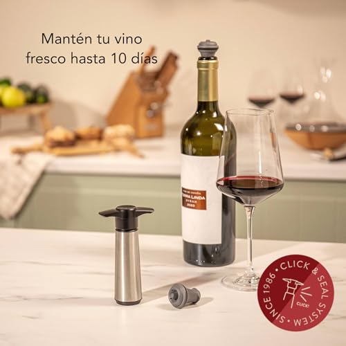 Miniatura 2 de Vacu Vin Bomba De Vacío Para Vino En Acero Inoxidable - Tapon Vino Vacio Con 2 Tapones - Mantiene El Vino Fresco Hasta 10 Días - Reutilizable