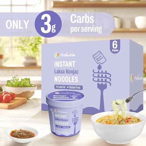 Image of Hethstia Konjac Noodle Soup Cups, Laksa Flavor, Shirataki, 6 Pack | Low Carb, Gluten-Free, Vegan, Keto Friendly, Sugar-Free, Low Calories, Ready in Minutes