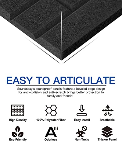 Soundproof Wall Panels Self-Adhesive Acoustic Panels Soundsbay 12 Pack 12" X 12" X 0.4" Sound Absorbing Panel High Density Sound Dampening Panels For Wall Decoration And Acoustic Treatment #TOP3