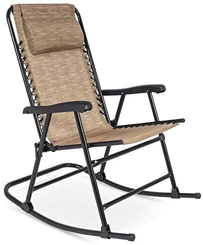 Best Choice Products Foldable Zero Gravity Rocking Mesh Patio Lounge Chair w/Headrest Pillow - Brown
