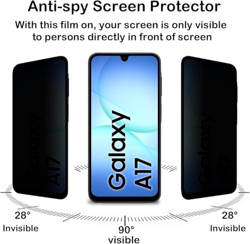 Image of ZARALA Privacy Screen Protector for Samsung Galaxy A17, Galaxy M17, M36, F36 and Galaxy F17 Fingerprint is Not Working Anti-Spy Tempered Glass Film, 9H Hardness, Anti Scratch, Bubble-Free, Anti-Spy Screen Protector