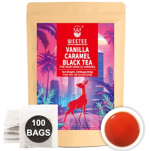 WT WEETEE Vanilla Caramel Black Tea Bags 100 Count Caffeinated &amp; Sugar-Free