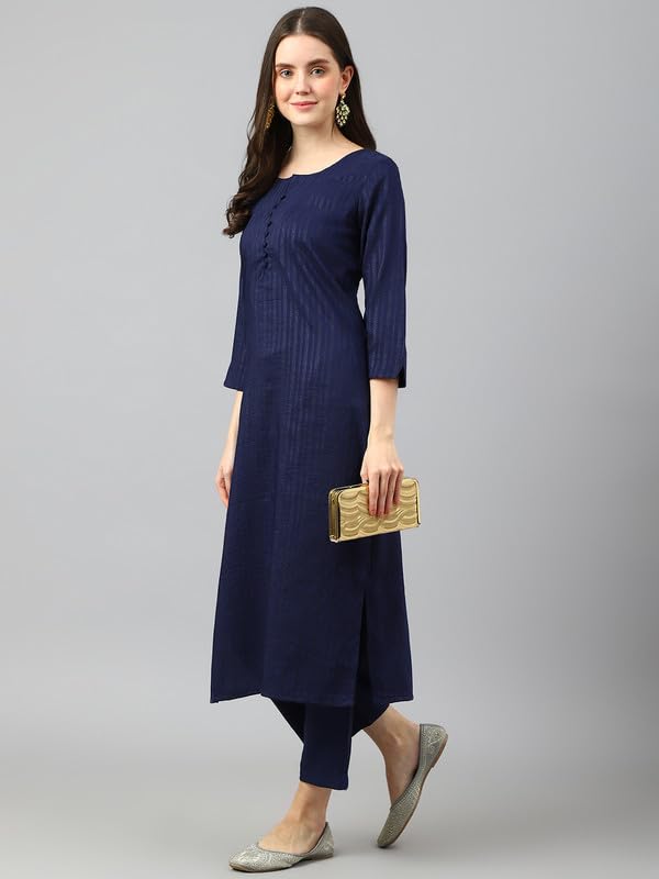 Image of Hritika Women's Cotton Blend Jacquard Woven Kurta with Palazzo Set HRKB0048