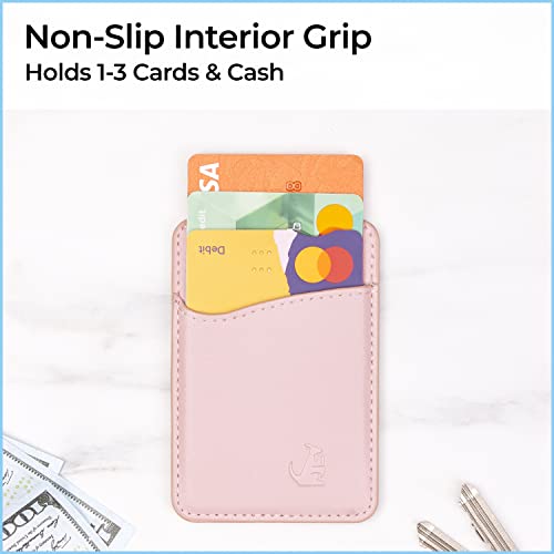 Premium Leather Phone Card Holder - Stick On Wallet For Iphone And Android Smartphones - Minimalist Style With Non-Slip Lining Secures Up To 3 Cards Kangaroo (Rose Gold Leather) By Wallaroo #TOP5