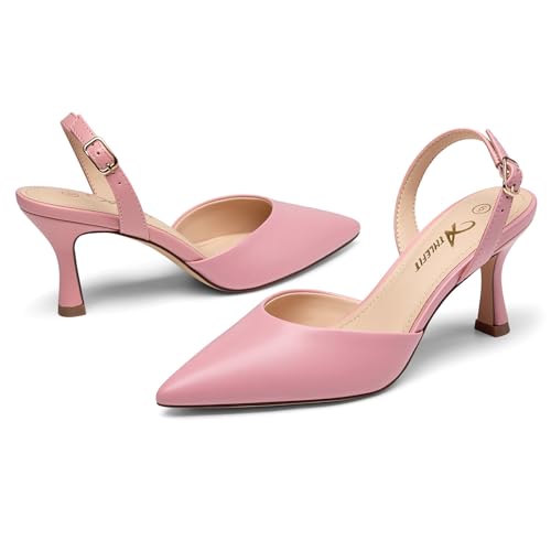Athlefit Closed Pointed Toe Heels for Women Dress Work Wedding Party Slingback Stiletto Pumps Shoes Pink Size 9, SAPU2606W — view 5
