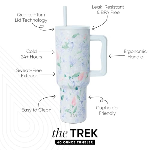 Image of Simple Modern Mother's Day 40 oz Trek Tumbler with Handle and Straw Lid | Cup Holder Friendly Insulated Stainless Steel Travel Mug | Frosted Florals