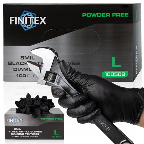 Image of Disposable Nitrile Industrial Diamond Texture Black 8mil Mechanic Gloves | Powder-free, Latex-free,Industrial-grade,Black,Diamond Texture, Comfortable fit,Heavy Duty,Mechanic,House Home Cleaning