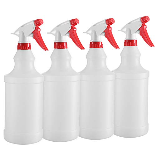 4 Pack - Empty Plastic White Spray Bottle – 32 oz Spray Bottles for Cleaning Solutions - 100% Leak Proof with Mist Stream and Off Trigger Settings - for Home, Garden, Chemicals, and More (White)