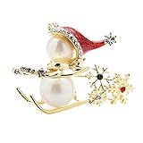 Broches de esquí con diseño de muñeco de nieve para mujer, con cristales esmaltados y diamantes de imitación