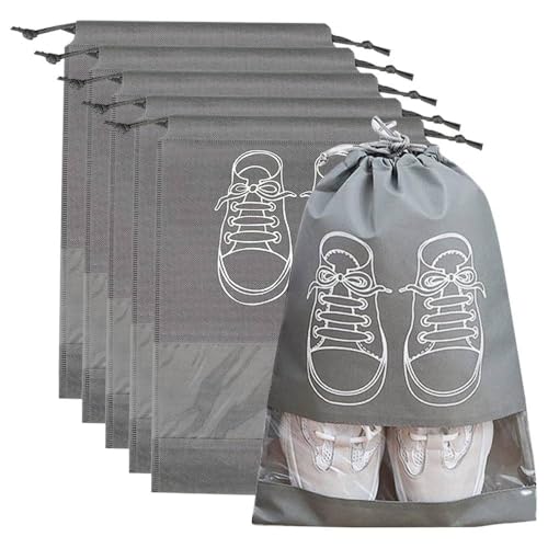 MOMENT Shoe Bag for Travel 6 Pack 44x32cm Large Shoe Organizer Storage Bags with Drawstring and Transparent Window for Travel Gym and Sports for Men and Women 17.3x12.6 inch Gray