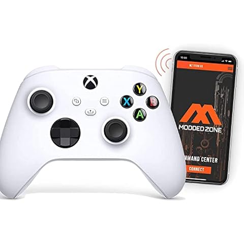 MODDEDZONE Custom MODDED Wireless Controller for Xbox One S/X and PC - With Unique Smart Mods - Best For First Person Shooter Games - Handcrafted by Experts in USA with Unique Design (White) Cover