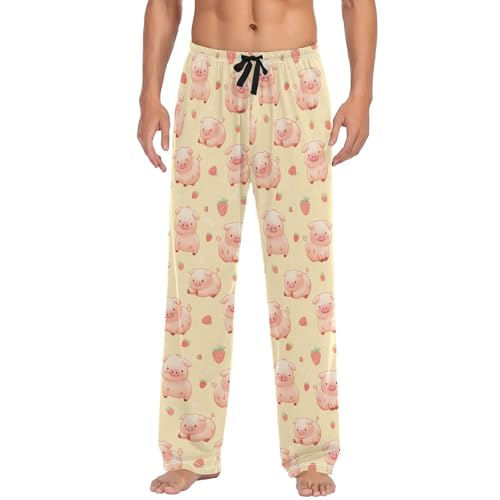 Men's Pajama Pants Strawberry Pig Cute Yellow Pajama Pants for Men PJs Bottoms Drawstring Pockets Sleep Lounge Pants S