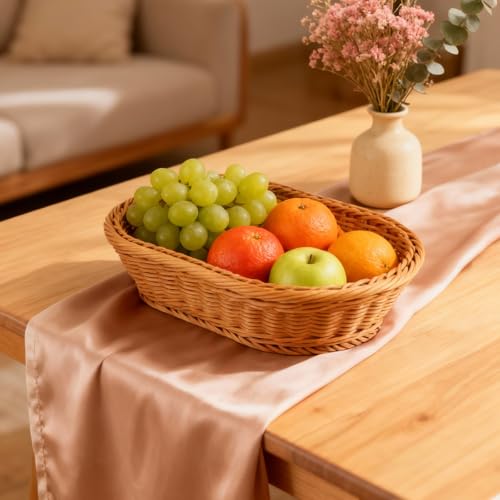 HEIYUET 4 Stück Brotkorb Geflochten Oval, 30 x 20 x 7 cm Weidenkorb Brötchenkorb Ovaler Aufbewahrungskorb, Rattan Korb Ovale Mehrzweckkorb für Obst, Brot, Gemüse